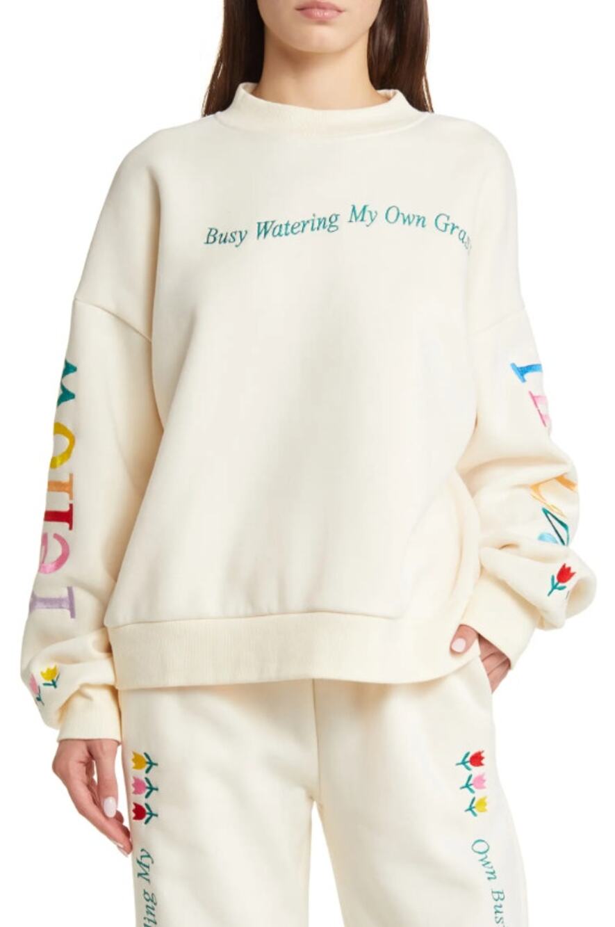 Yellow The Label Watering My Own Grass Sweatshirt Womens Size M Cream Oversized